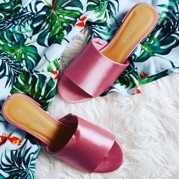 Rampage Shoes - Pink satin slide mule sandals size 6